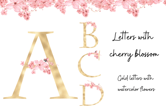 GOLD FOIL LETTERS WITH CHERRY BLOSSOM FLOWERS