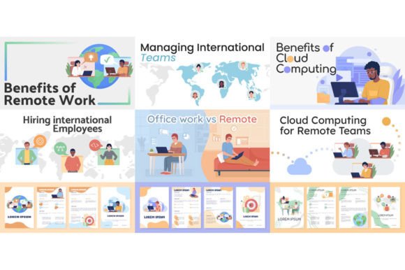 Streamlining Visual Communication with Remote Work Flat Vector Banners and Brochures